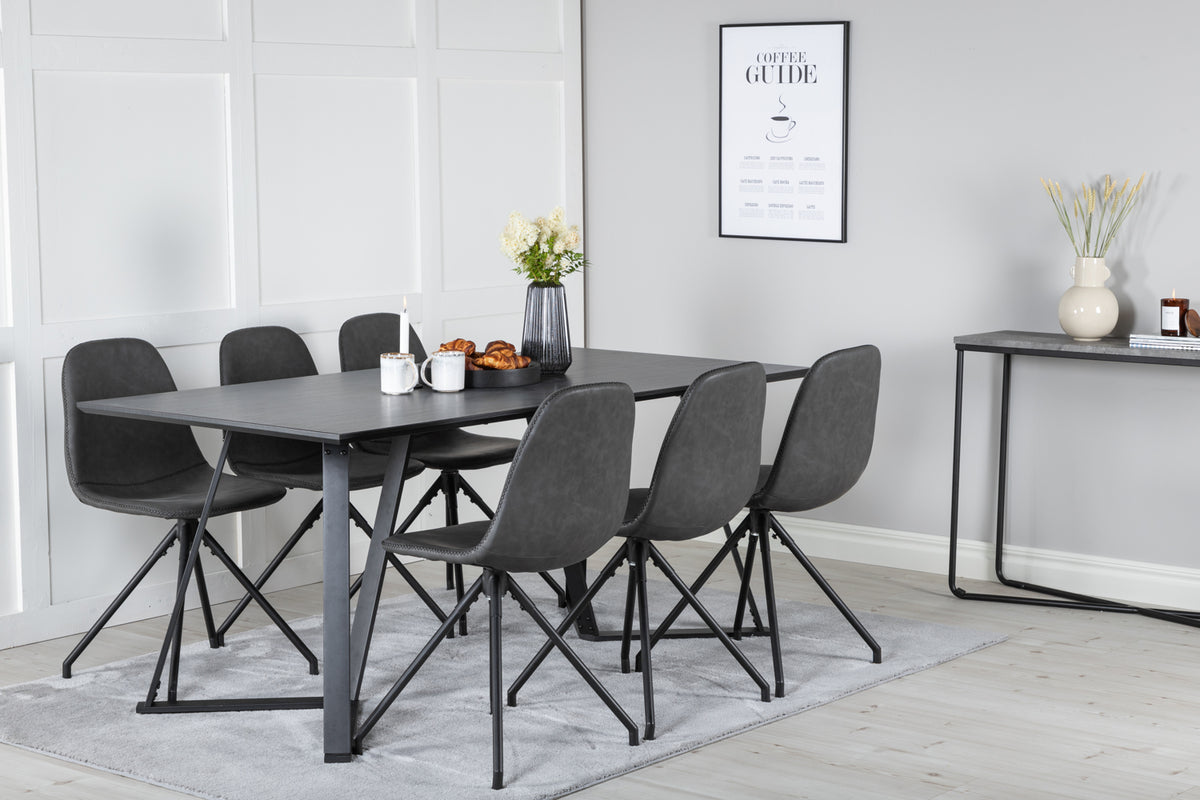 Venture Design Polar & Marina Matstolar 2-pack Svart + Rektangulära Matbord 180 x 90 Svart