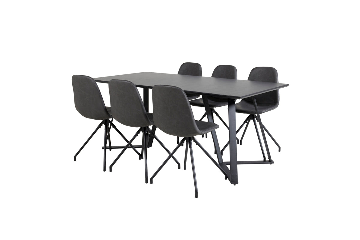 Venture Design Polar & Marina Matstolar 2-pack Svart + Rektangulära Matbord 180 x 90 Svart