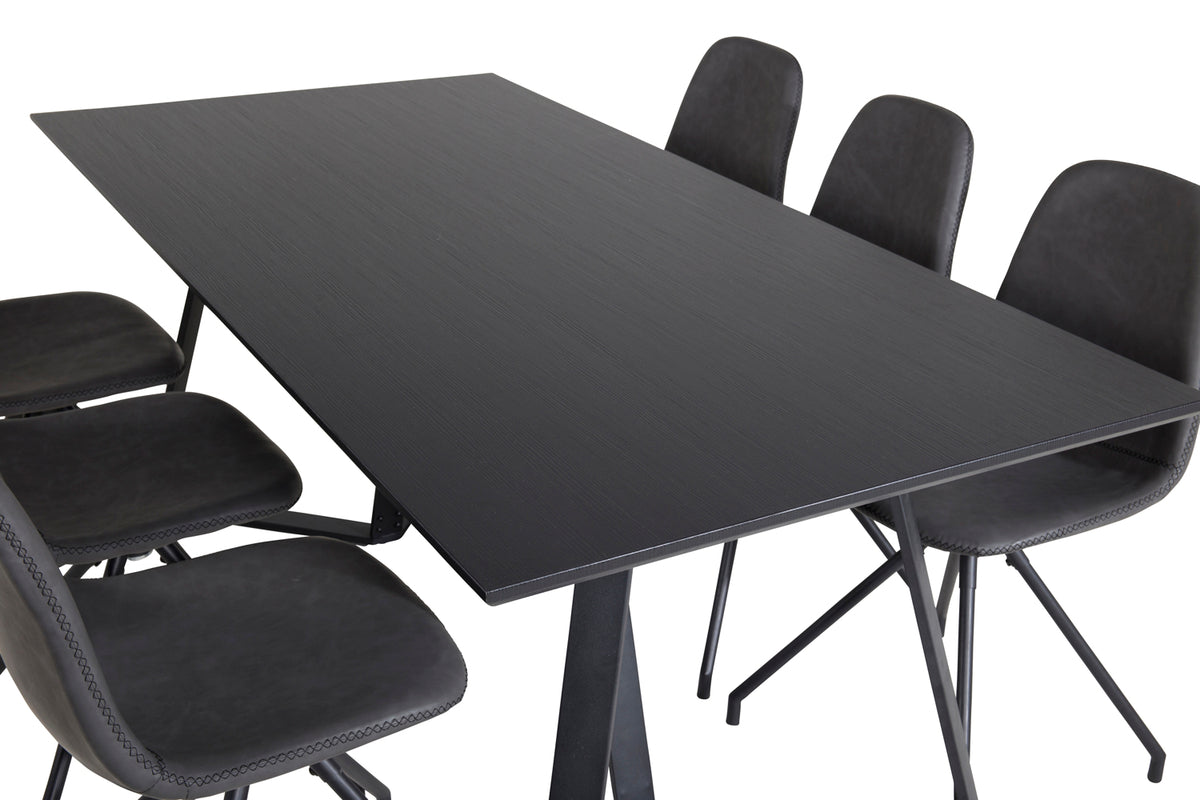 Venture Design Polar & Marina Matstolar 2-pack Svart + Rektangulära Matbord 180 x 90 Svart