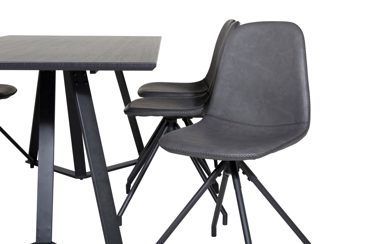 Venture Design Polar & Marina Matstolar 2-pack Svart + Rektangulära Matbord 180 x 90 Svart
