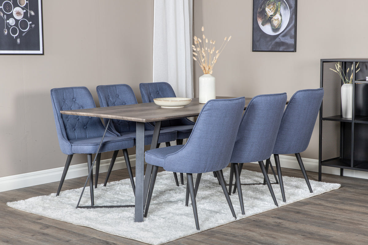 Venture Design Marina & Velvet Deluxe Rektangulära Matbord 180 x 90 Natur + Matstolar 2-pack Blå
