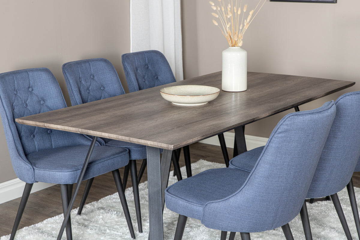 Venture Design Marina & Velvet Deluxe Rektangulära Matbord 180 x 90 Natur + Matstolar 2-pack Blå