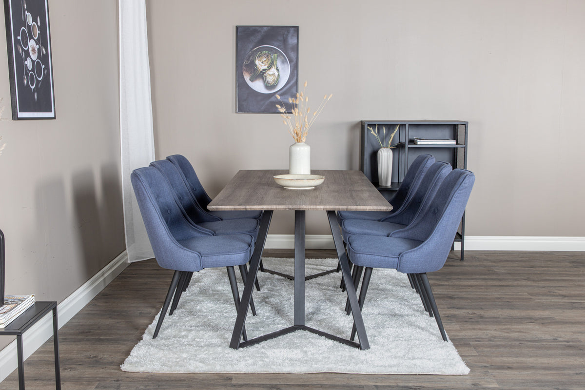 Venture Design Marina & Velvet Deluxe Rektangulära Matbord 180 x 90 Natur + Matstolar 2-pack Blå