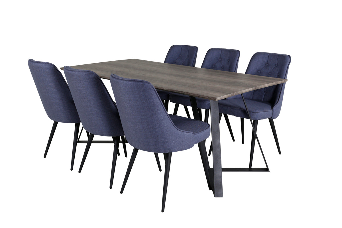 Venture Design Marina & Velvet Deluxe Rektangulära Matbord 180 x 90 Natur + Matstolar 2-pack Blå