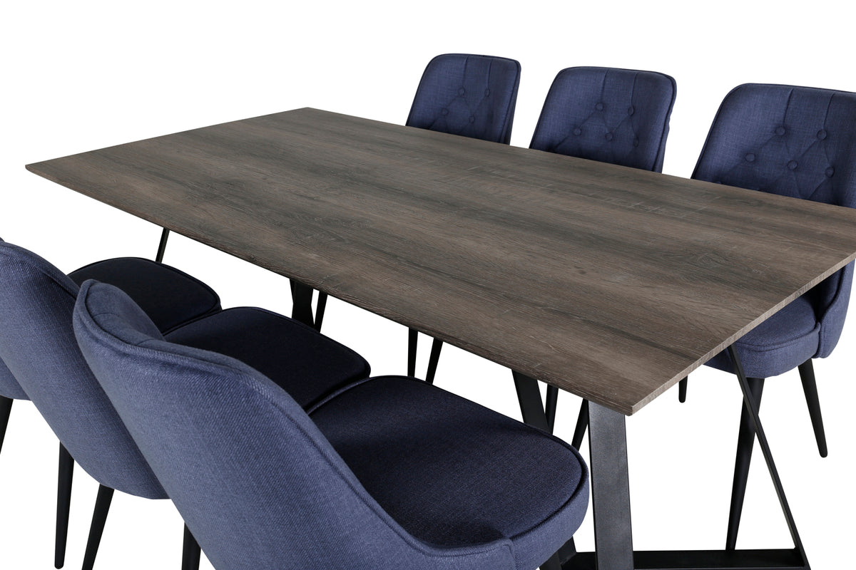 Venture Design Marina & Velvet Deluxe Rektangulära Matbord 180 x 90 Natur + Matstolar 2-pack Blå