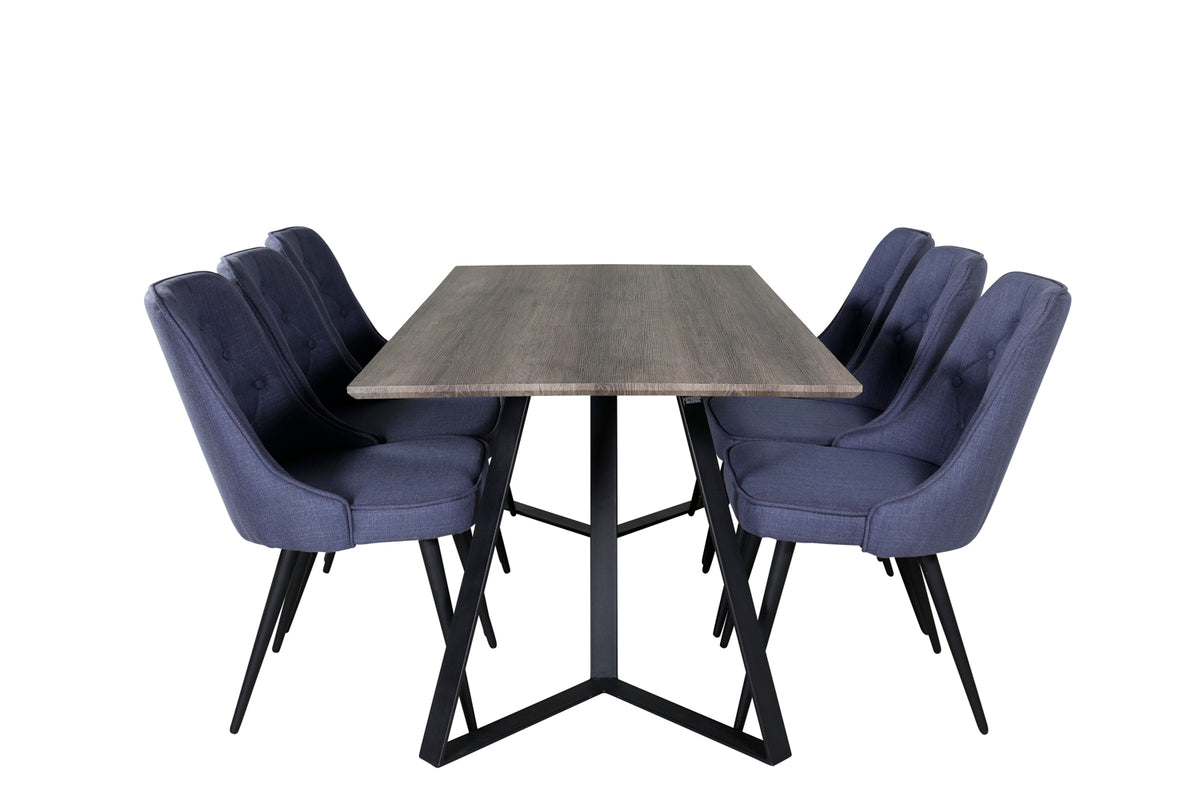 Venture Design Marina & Velvet Deluxe Rektangulära Matbord 180 x 90 Natur + Matstolar 2-pack Blå