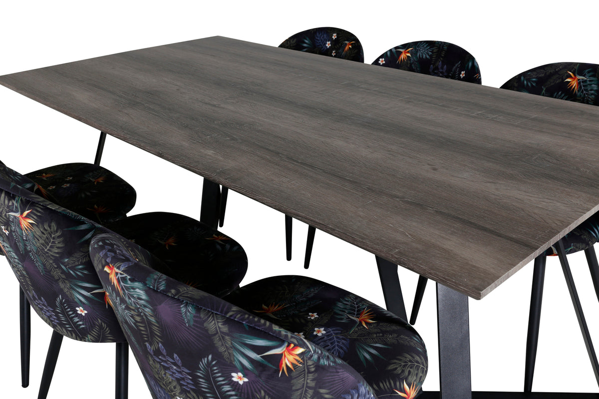 Venture Design Velvet & Marina Matstolar Svart + Matbord 90x180