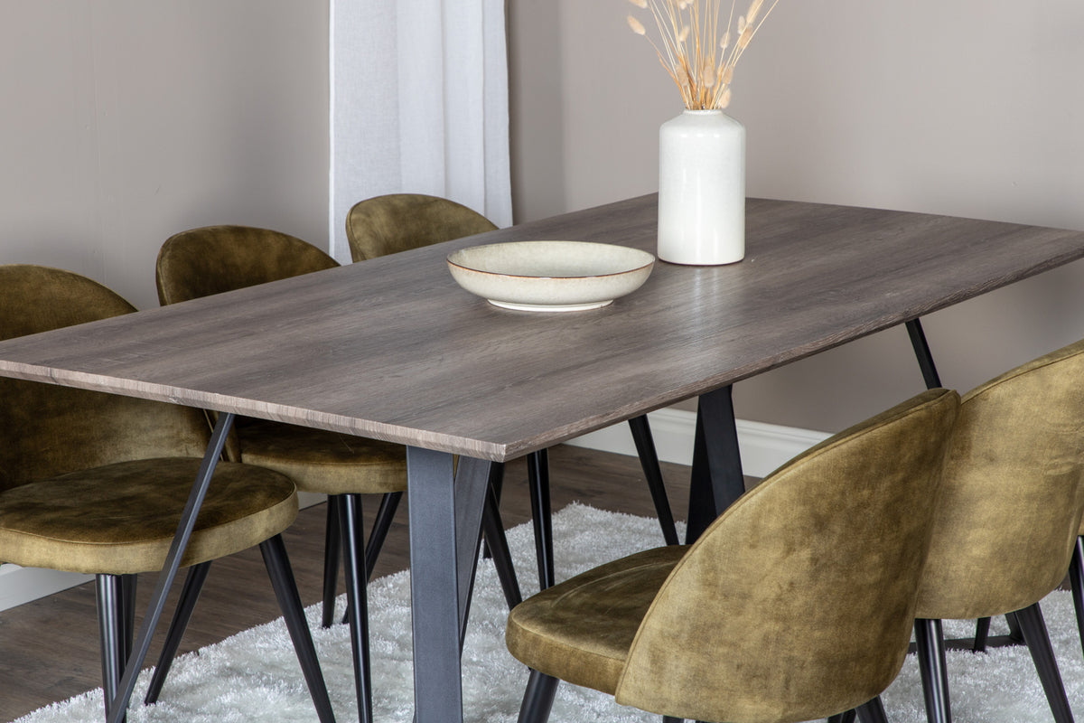 Venture Design Velvet & Marina Matstolar 2-pack Grön + Rektangulära Matbord 180 x 90 Natur