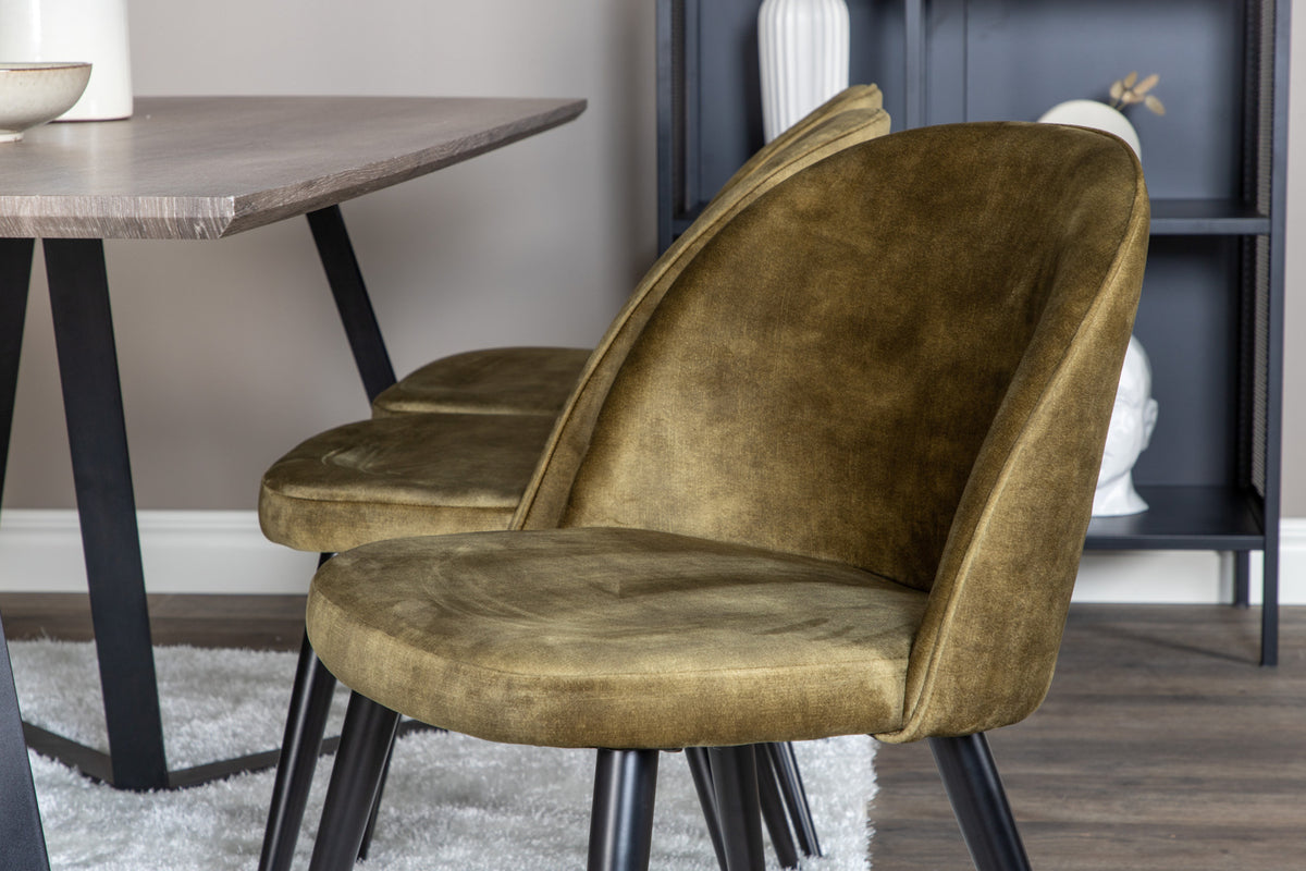 Venture Design Velvet & Marina Matstolar 2-pack Grön + Rektangulära Matbord 180 x 90 Natur