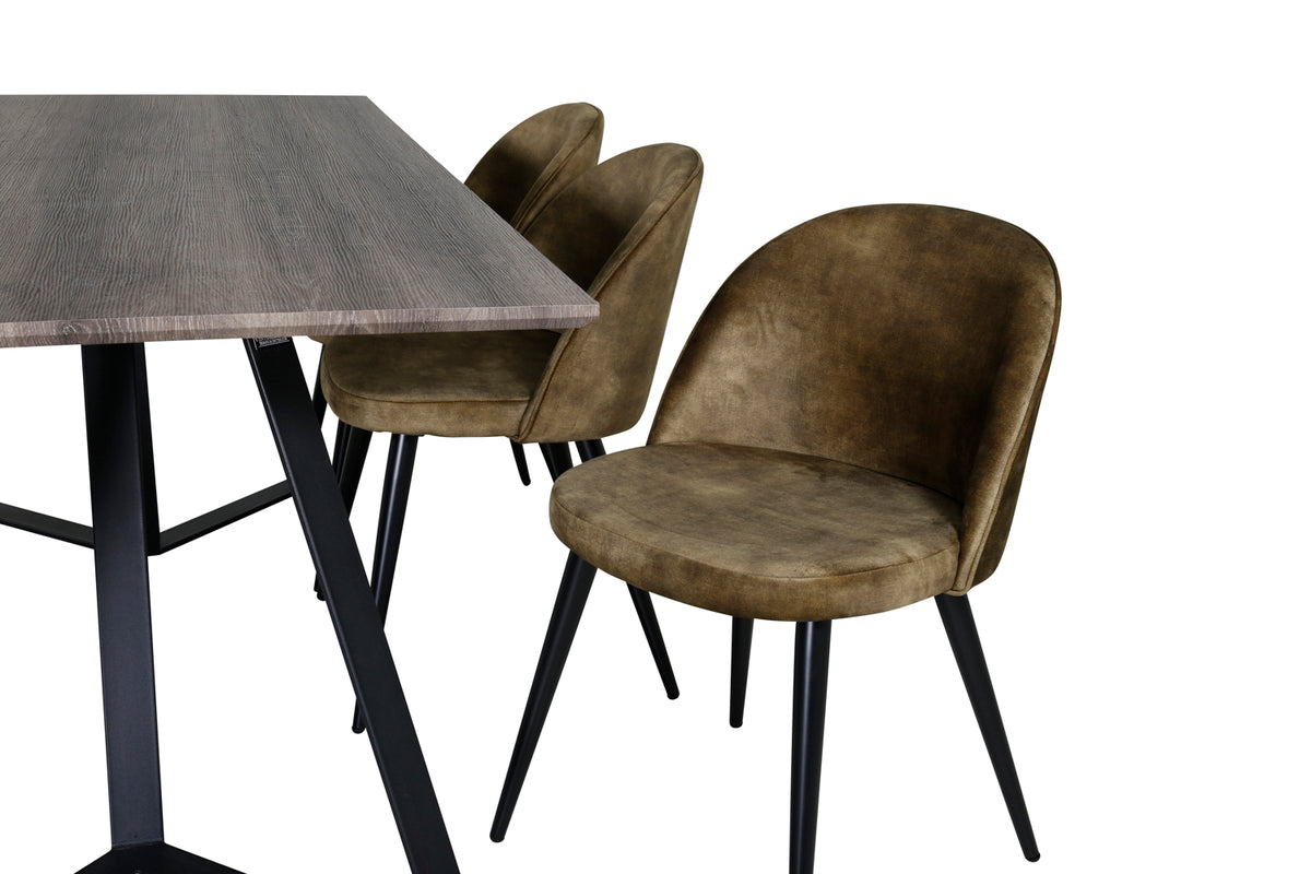 Venture Design Velvet & Marina Matstolar 2-pack Grön + Rektangulära Matbord 180 x 90 Natur
