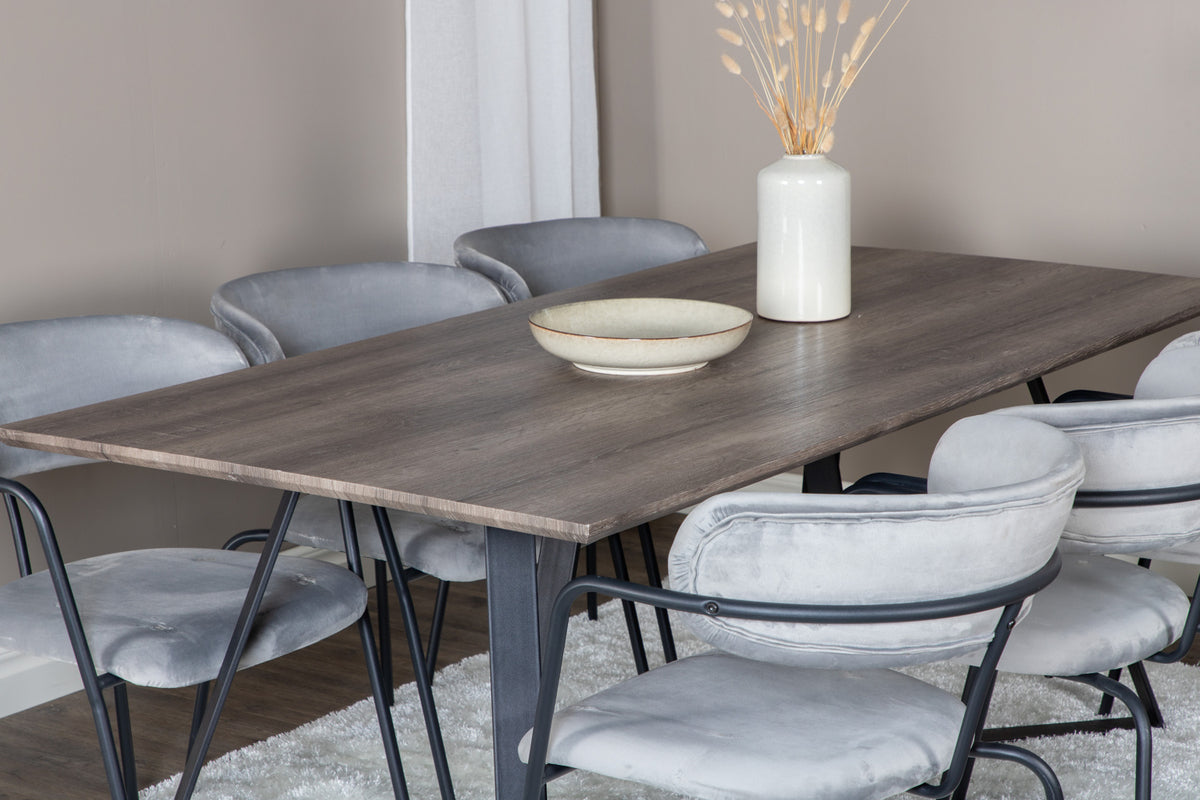 Venture Design Arrow & Marina Matstolar 2-pack Grå + Rektangulära Matbord 180 x 90 Natur