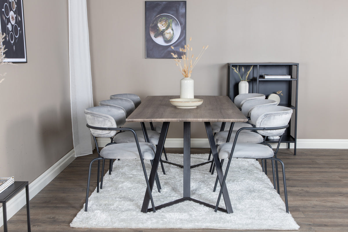 Venture Design Arrow & Marina Matstolar 2-pack Grå + Rektangulära Matbord 180 x 90 Natur