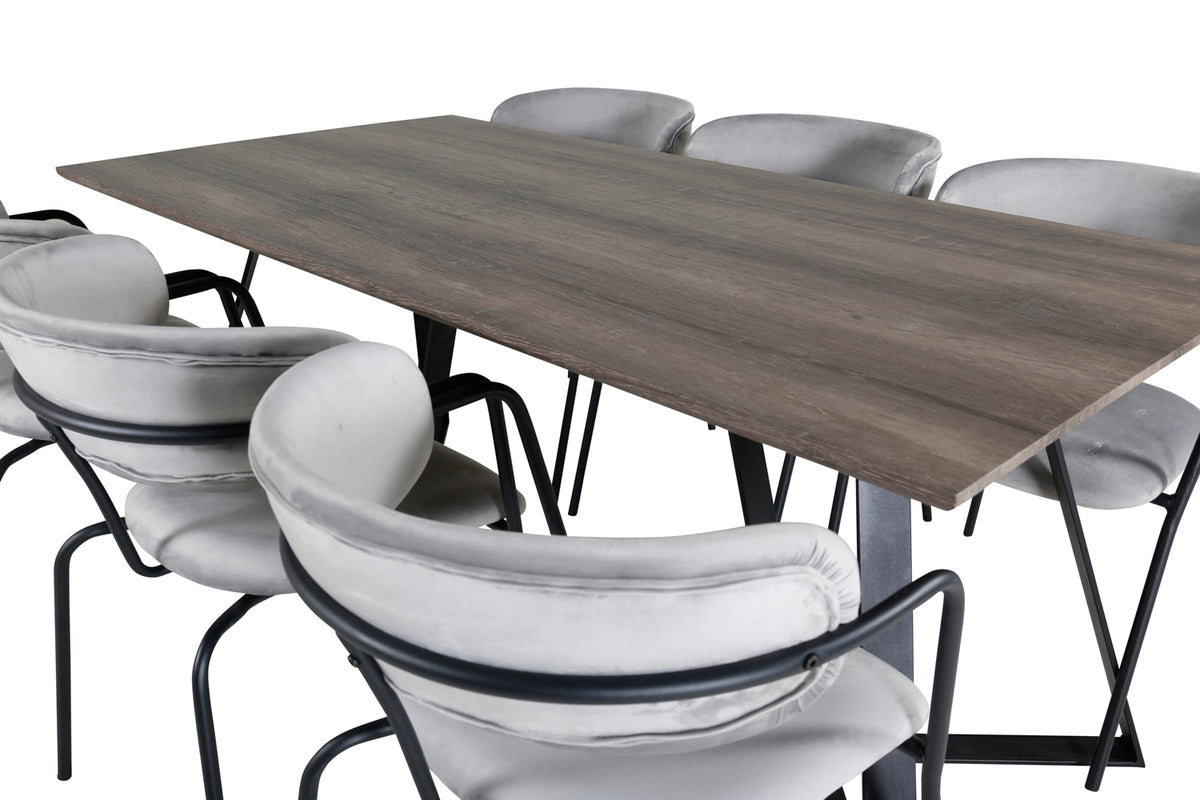 Venture Design Arrow & Marina Matstolar 2-pack Grå + Rektangulära Matbord 180 x 90 Natur