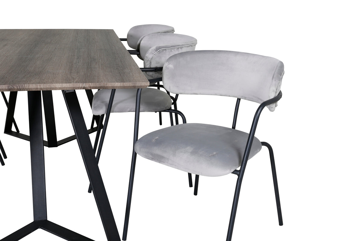 Venture Design Arrow & Marina Matstolar 2-pack Grå + Rektangulära Matbord 180 x 90 Natur