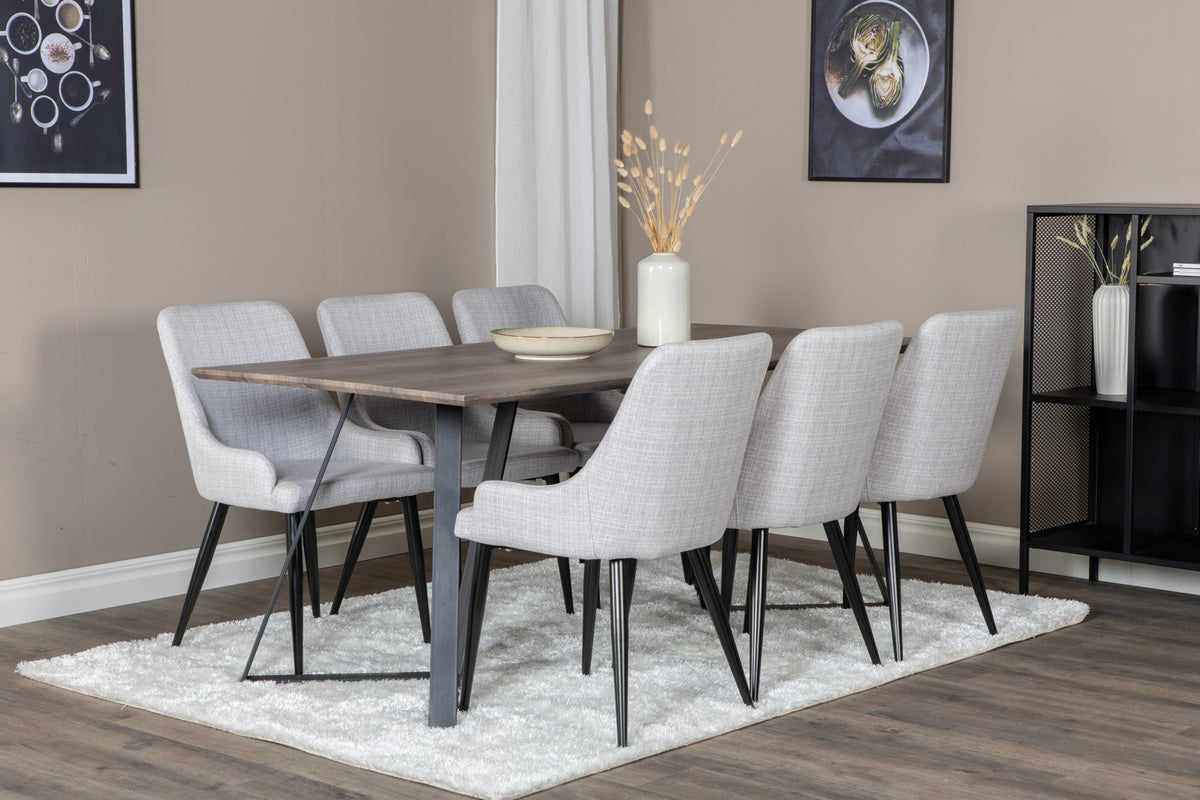 Venture Design Plaza & Marina Matstolar 2-pack Grå + Rektangulära Matbord 180 x 90 Natur