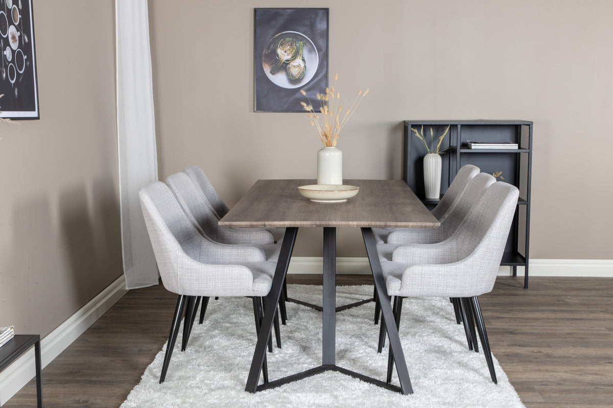 Venture Design Plaza & Marina Matstolar 2-pack Grå + Rektangulära Matbord 180 x 90 Natur