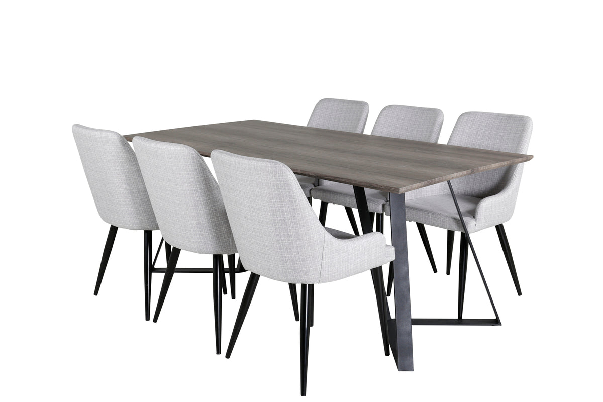 Venture Design Plaza & Marina Matstolar 2-pack Grå + Rektangulära Matbord 180 x 90 Natur
