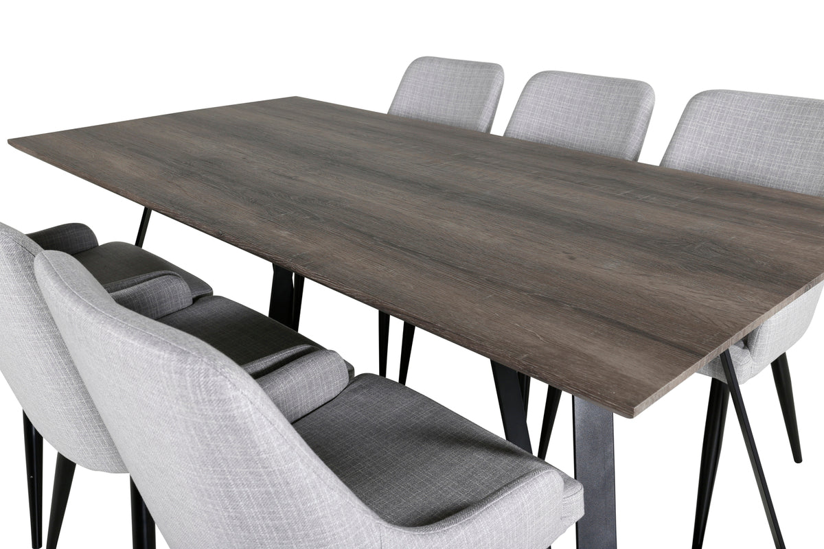 Venture Design Plaza & Marina Matstolar 2-pack Grå + Rektangulära Matbord 180 x 90 Natur