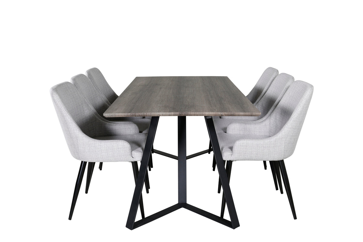 Venture Design Plaza & Marina Matstolar 2-pack Grå + Rektangulära Matbord 180 x 90 Natur