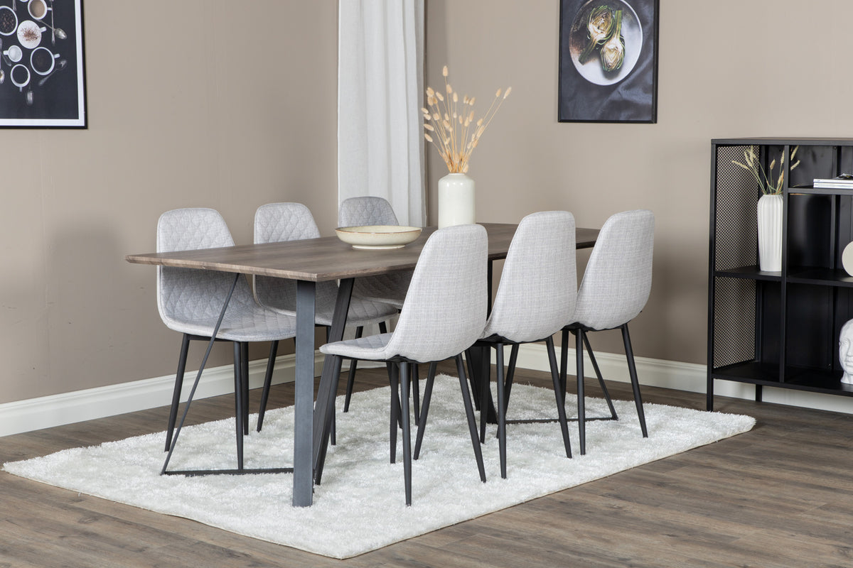 Venture Design Polar & Marina Matstolar 2-pack Grå + Rektangulära Matbord 180 x 90 Natur