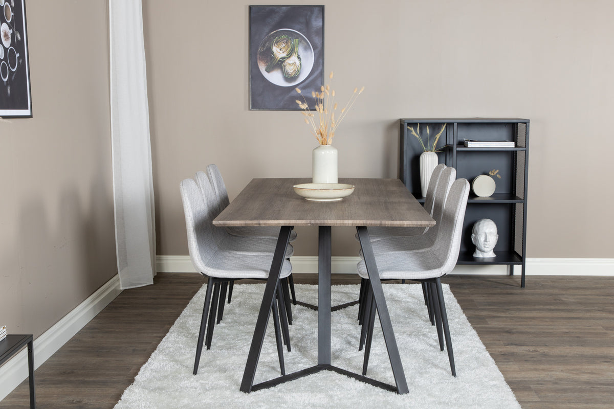 Venture Design Polar & Marina Matstolar 2-pack Grå + Rektangulära Matbord 180 x 90 Natur