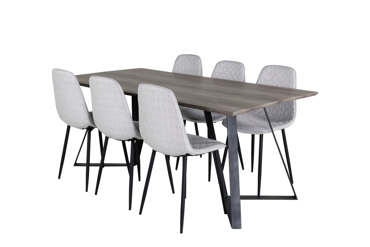 Venture Design Polar & Marina Matstolar 2-pack Grå + Rektangulära Matbord 180 x 90 Natur
