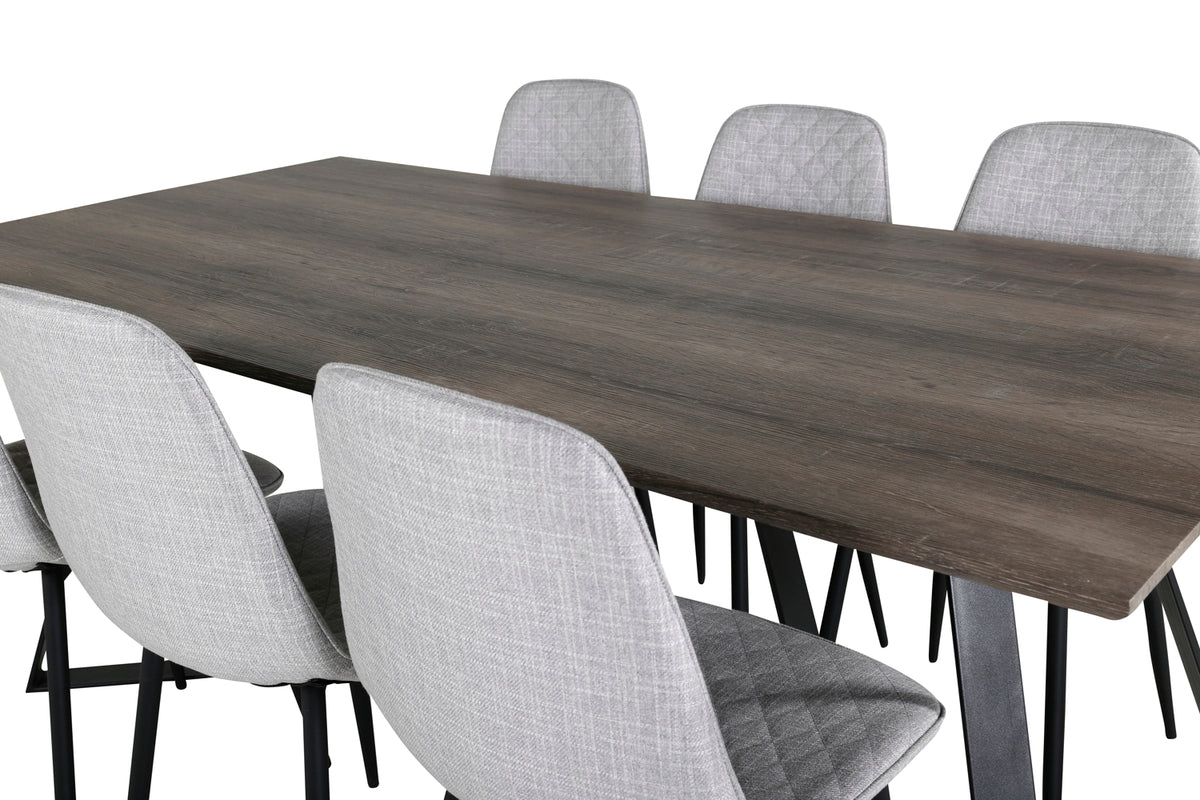 Venture Design Polar & Marina Matstolar 2-pack Grå + Rektangulära Matbord 180 x 90 Natur