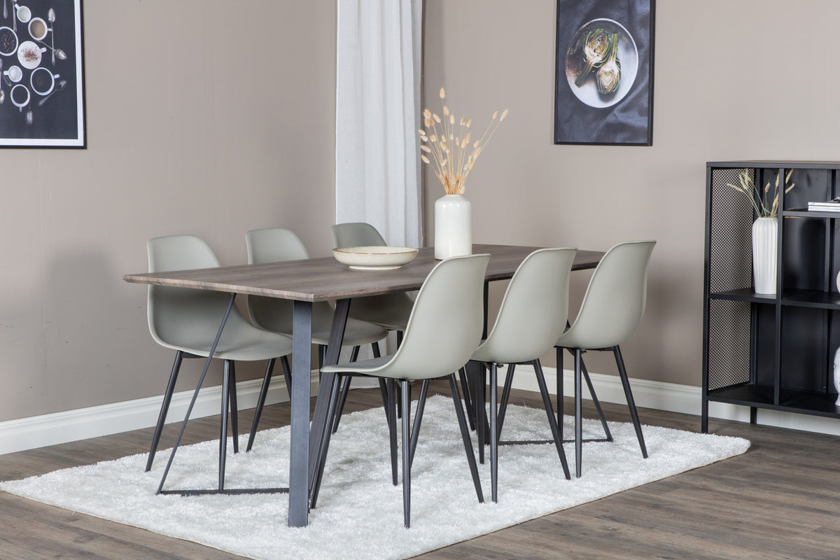 Venture Design Polar & Marina Matstolar 2-pack Grå + Rektangulära Matbord 180 x 90 Natur