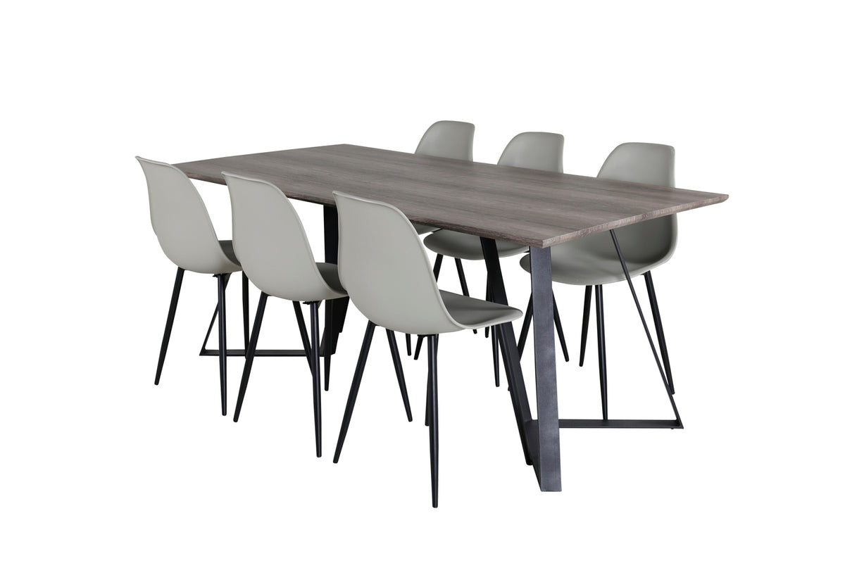 Venture Design Polar & Marina Matstolar 2-pack Grå + Rektangulära Matbord 180 x 90 Natur