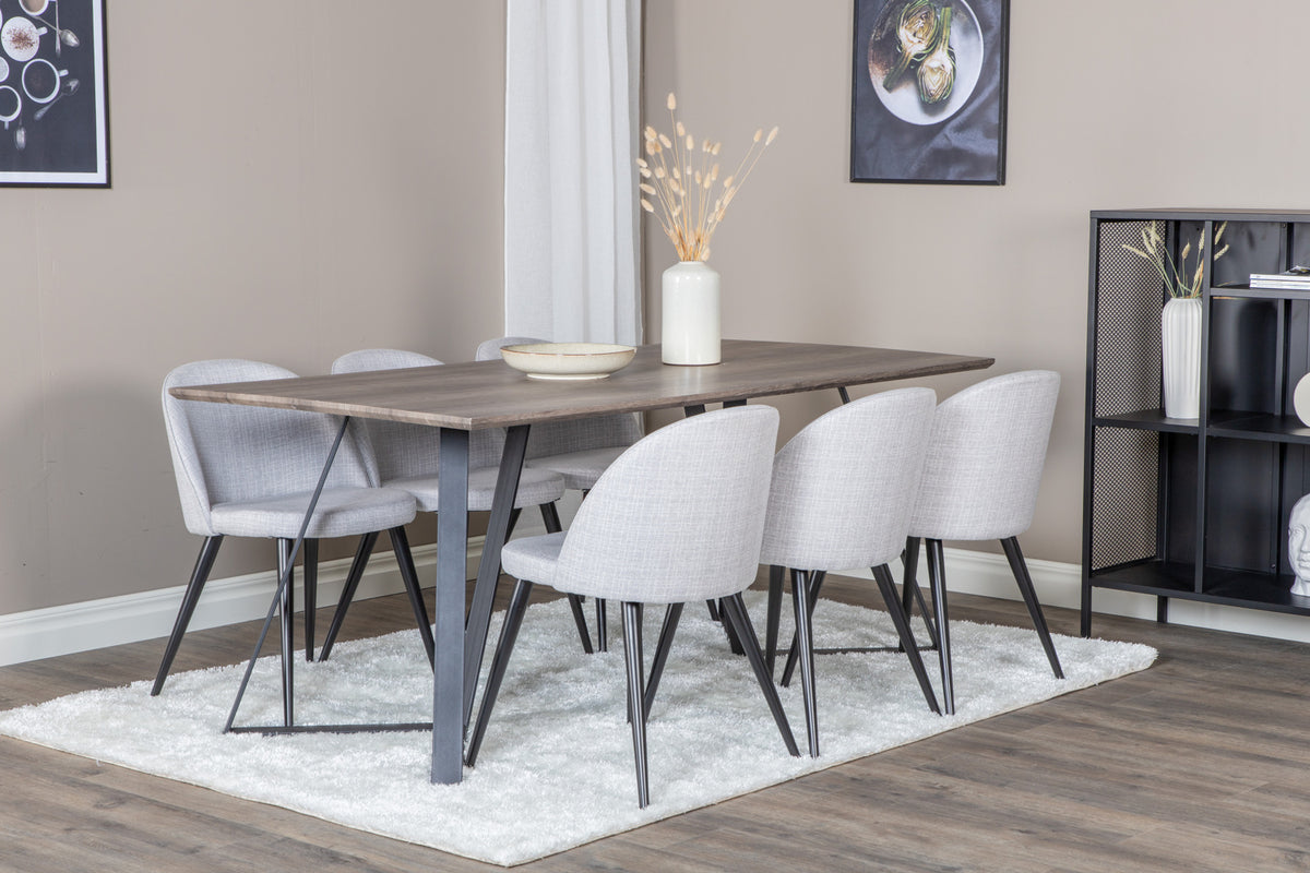 Venture Design Velvet & Marina Matstolar 2-pack Grå + Rektangulära Matbord 180 x 90 Natur