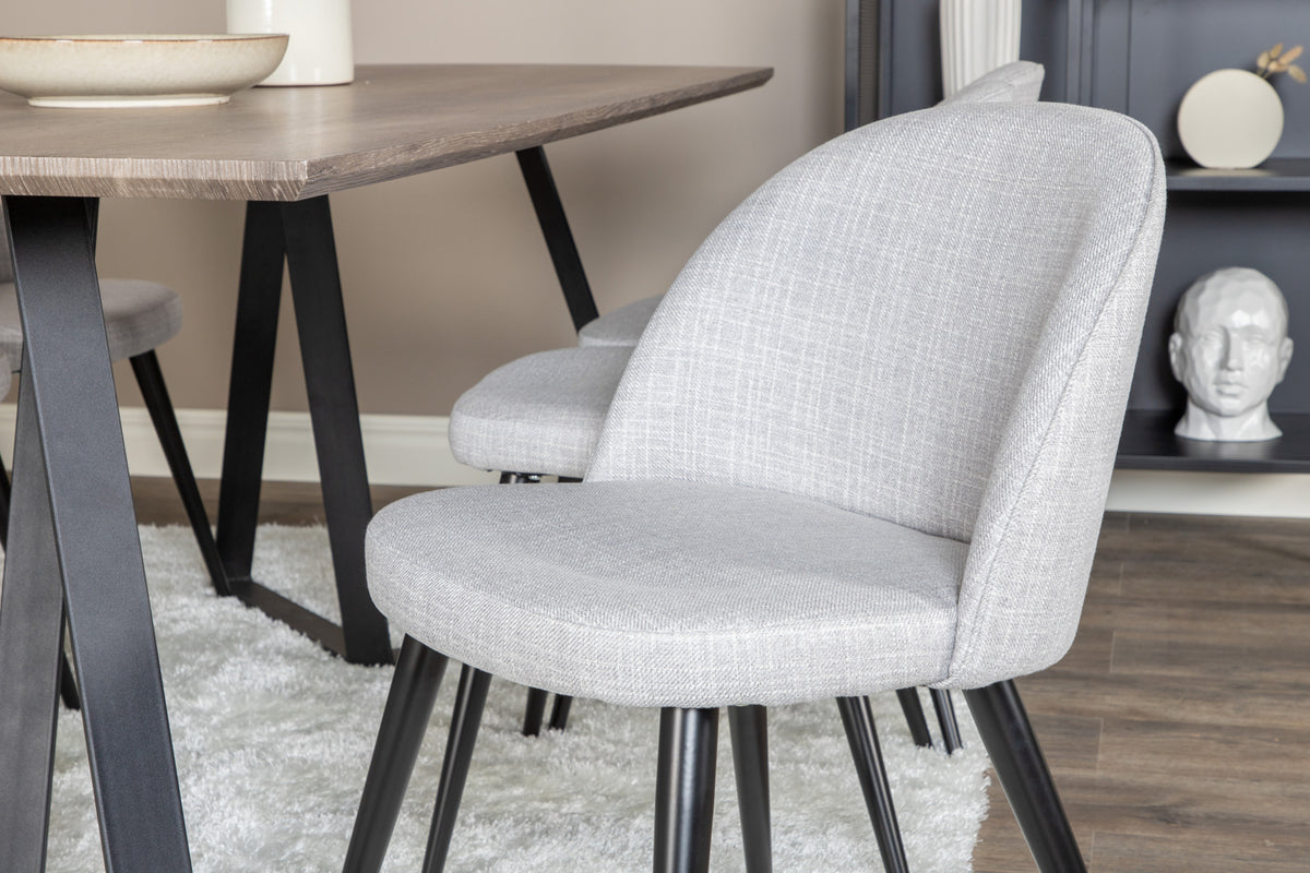 Venture Design Velvet & Marina Matstolar 2-pack Grå + Rektangulära Matbord 180 x 90 Natur