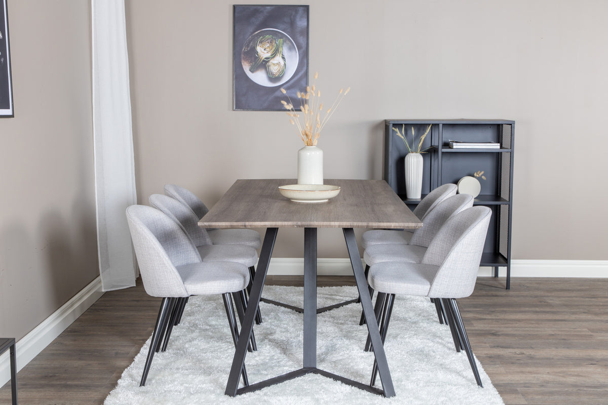 Venture Design Velvet & Marina Matstolar 2-pack Grå + Rektangulära Matbord 180 x 90 Natur