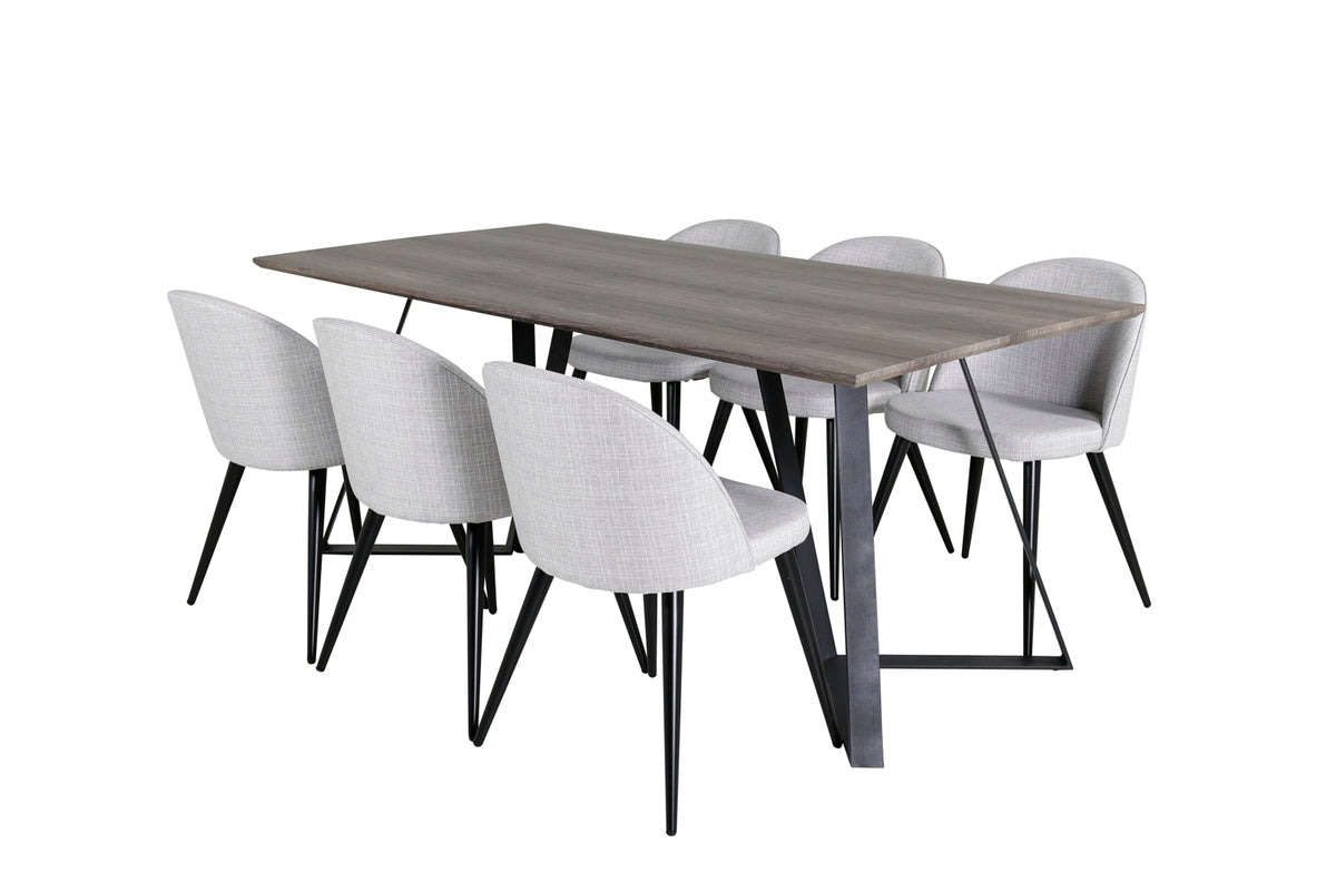 Venture Design Velvet & Marina Matstolar 2-pack Grå + Rektangulära Matbord 180 x 90 Natur