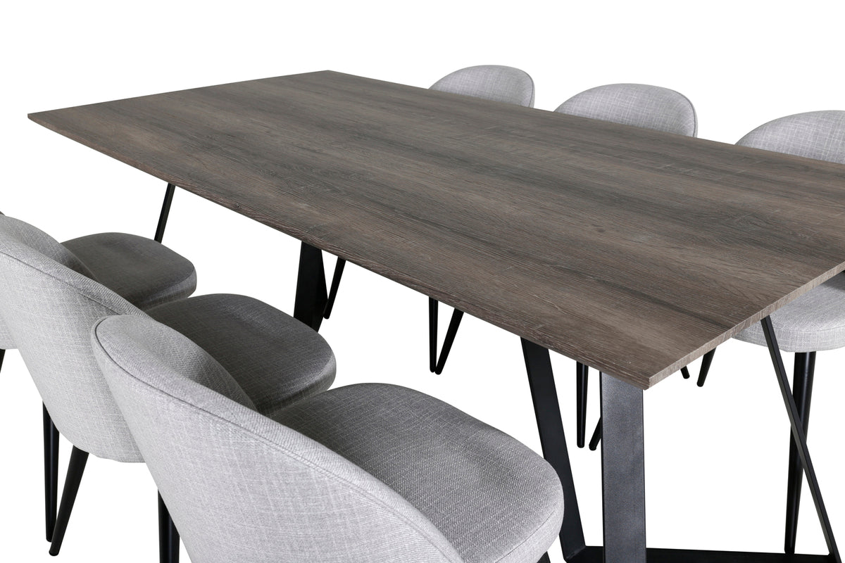 Venture Design Velvet & Marina Matstolar 2-pack Grå + Rektangulära Matbord 180 x 90 Natur