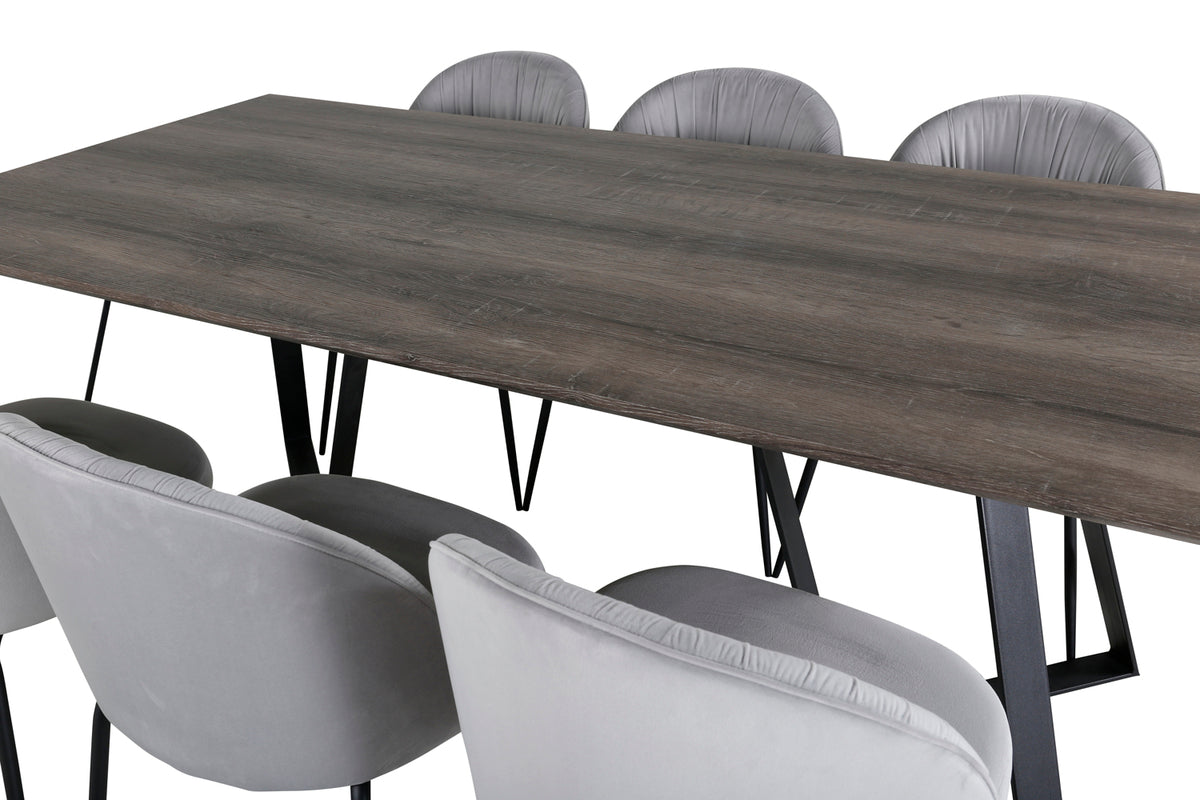 Venture Design Wrinkles & Marina Matstolar 2-pack Grå + Rektangulära Matbord 180 x 90 Natur
