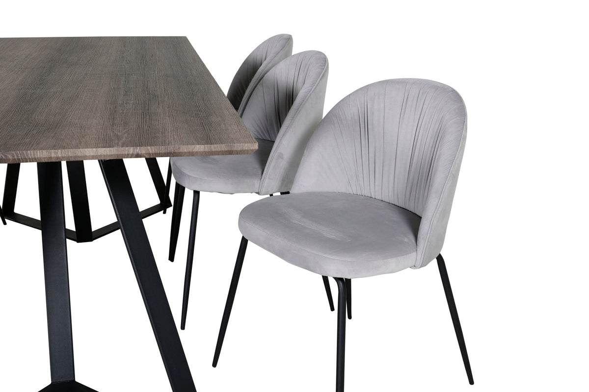 Venture Design Wrinkles & Marina Matstolar 2-pack Grå + Rektangulära Matbord 180 x 90 Natur