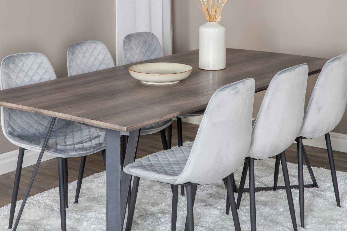 Venture Design Polar & Marina Matstolar 2-pack Grå + Rektangulära Matbord 180 x 90 Natur