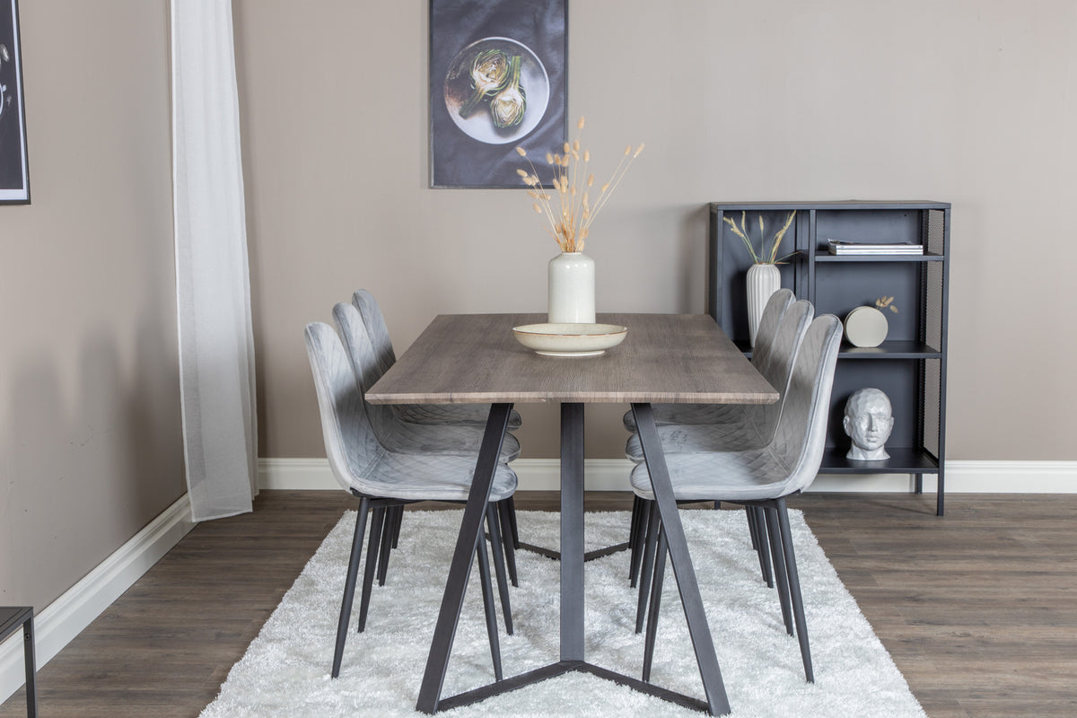 Venture Design Polar & Marina Matstolar 2-pack Grå + Rektangulära Matbord 180 x 90 Natur