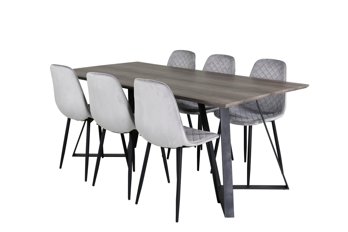 Venture Design Polar & Marina Matstolar 2-pack Grå + Rektangulära Matbord 180 x 90 Natur