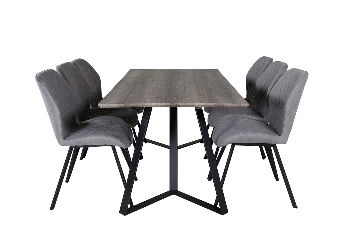 Venture Design Gemma & Marina Matstolar 2-pack Grå + Rektangulära Matbord 180 x 90 Natur