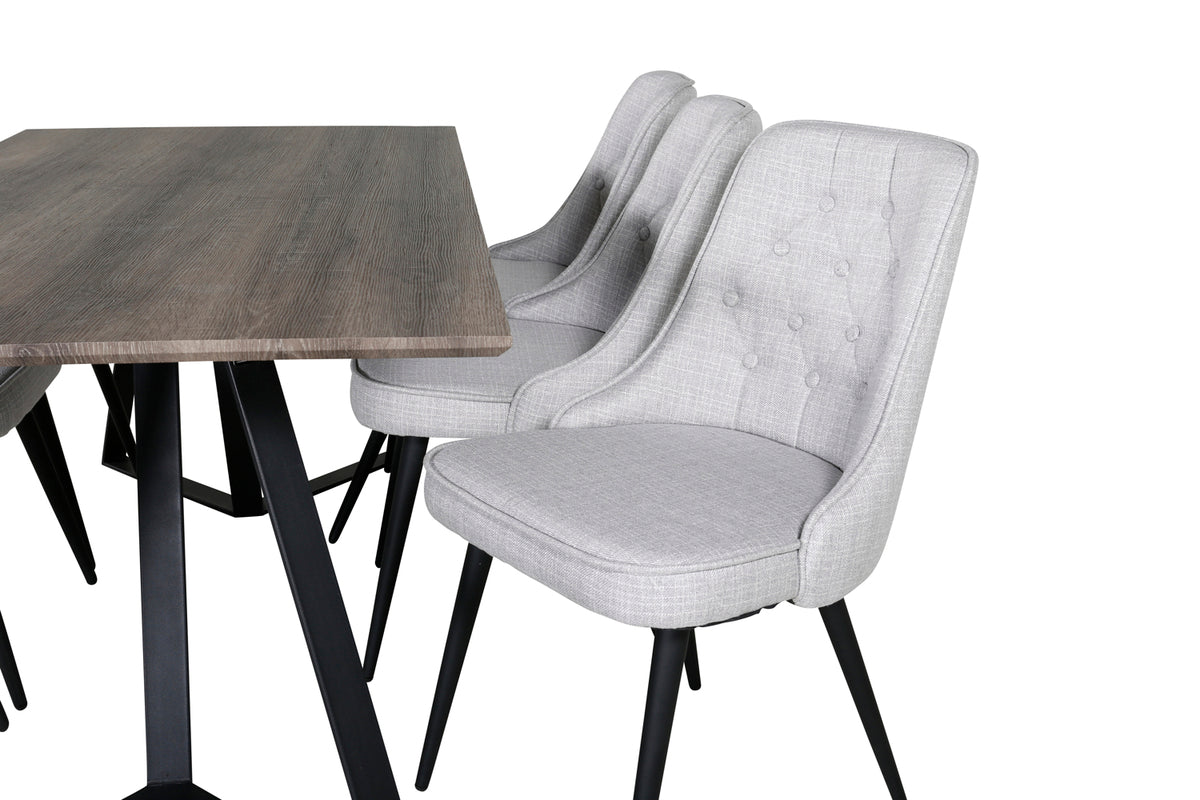 Venture Design Marina & Velvet Deluxe Rektangulära Matbord 180 x 90 Natur + Matstolar 2-pack Grå