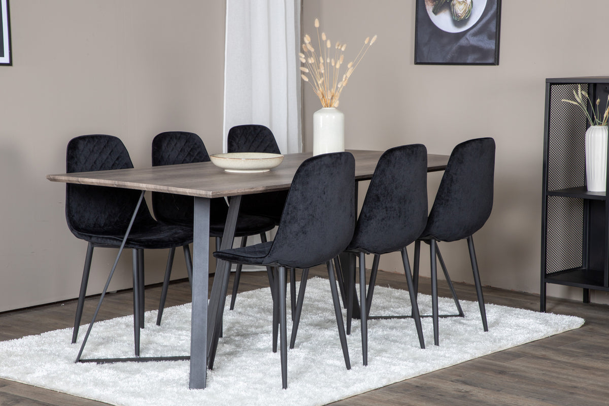 Venture Design Polar & Marina Matstolar 2-pack Svart + Rektangulära Matbord 180 x 90 Natur