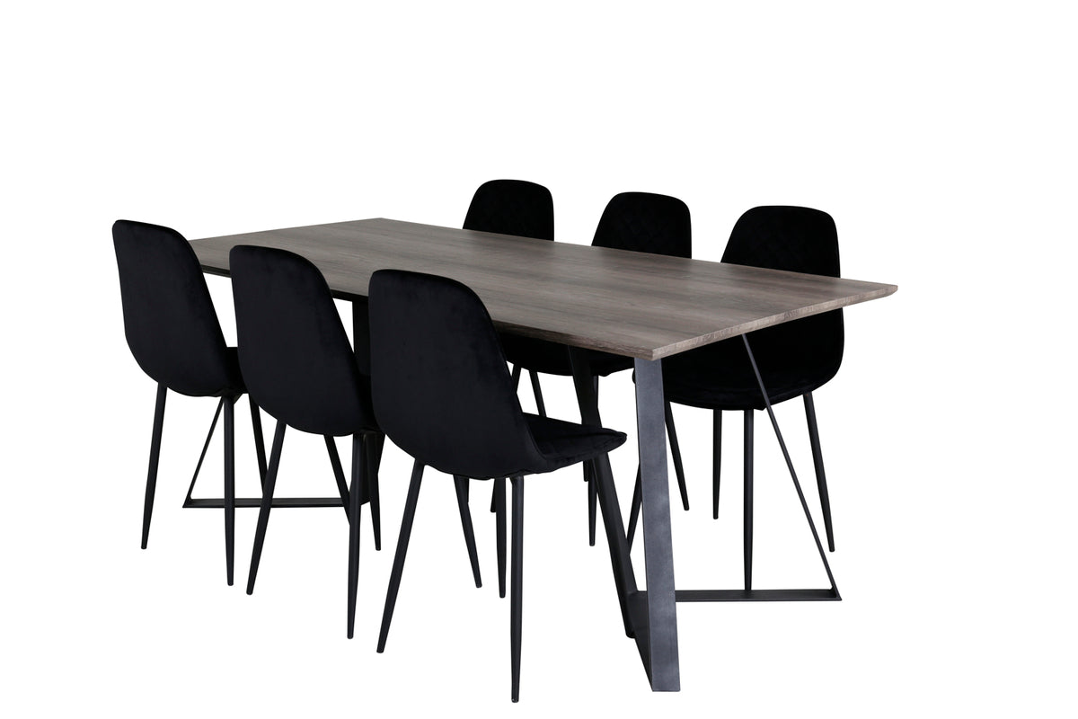 Venture Design Polar & Marina Matstolar 2-pack Svart + Rektangulära Matbord 180 x 90 Natur