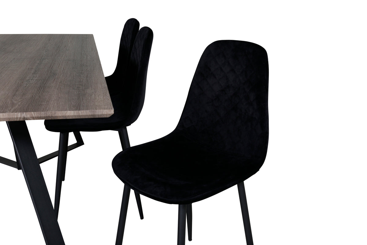 Venture Design Polar & Marina Matstolar 2-pack Svart + Rektangulära Matbord 180 x 90 Natur