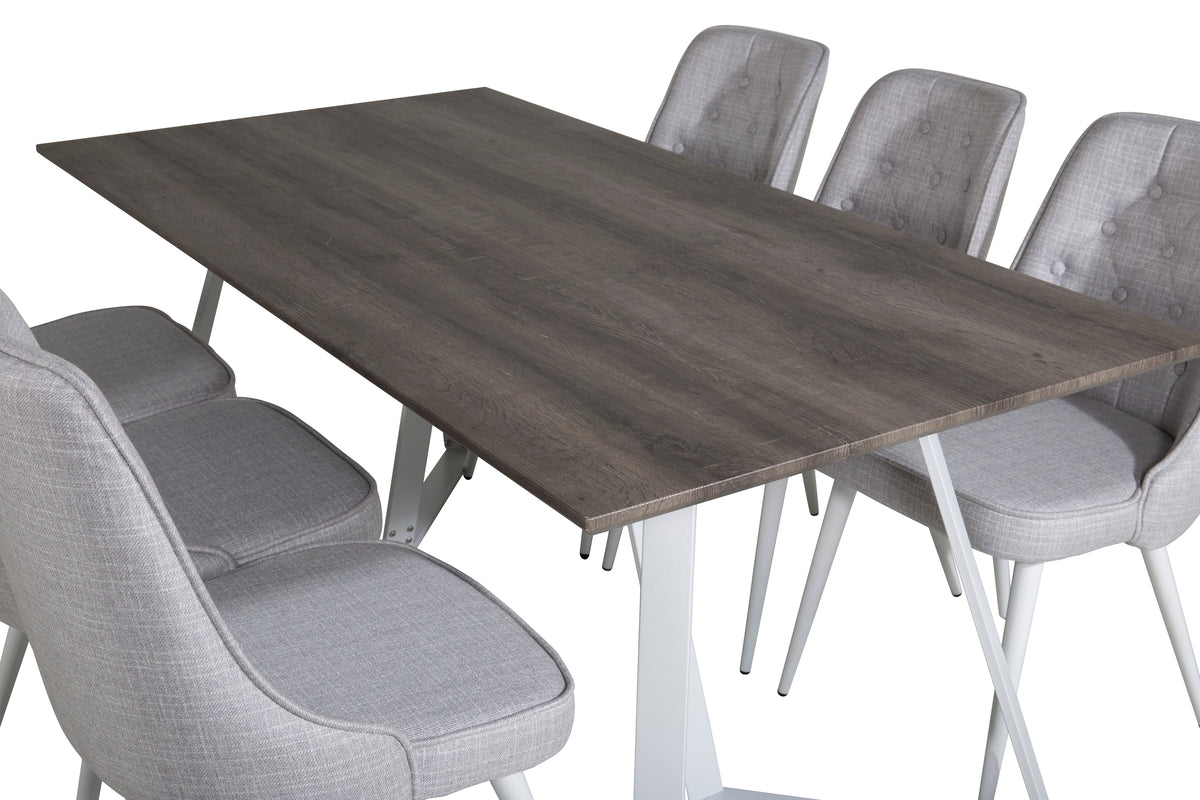 Venture Design Marina & Velvet Deluxe Rektangulära Matbord 180 x 90 Grå + Matstolar 2-pack Ljusgrå