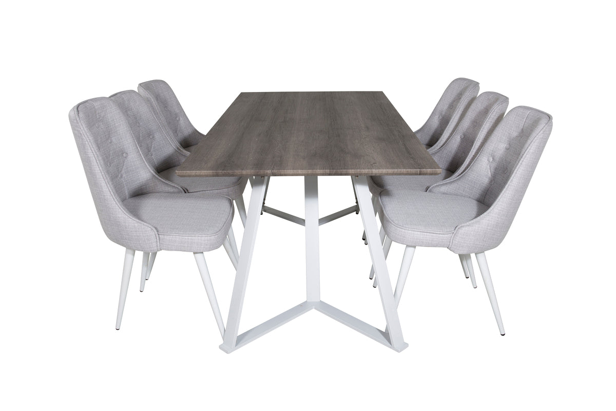 Venture Design Marina & Velvet Deluxe Rektangulära Matbord 180 x 90 Grå + Matstolar 2-pack Ljusgrå