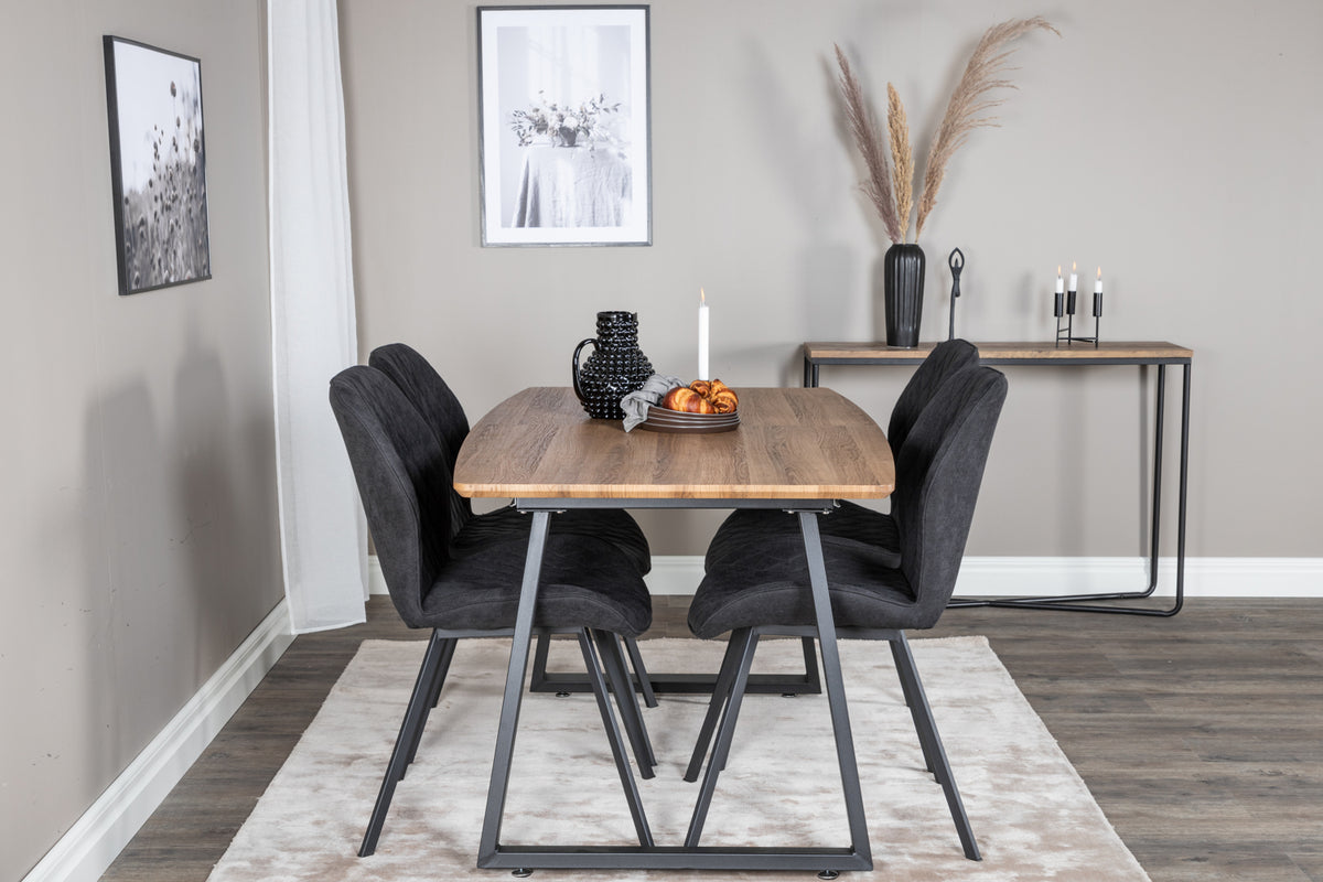 Venture Design Gemma & Inca Matstolar 2-pack Svart + Rektangulära Matbord 160 x 85 Valnöt