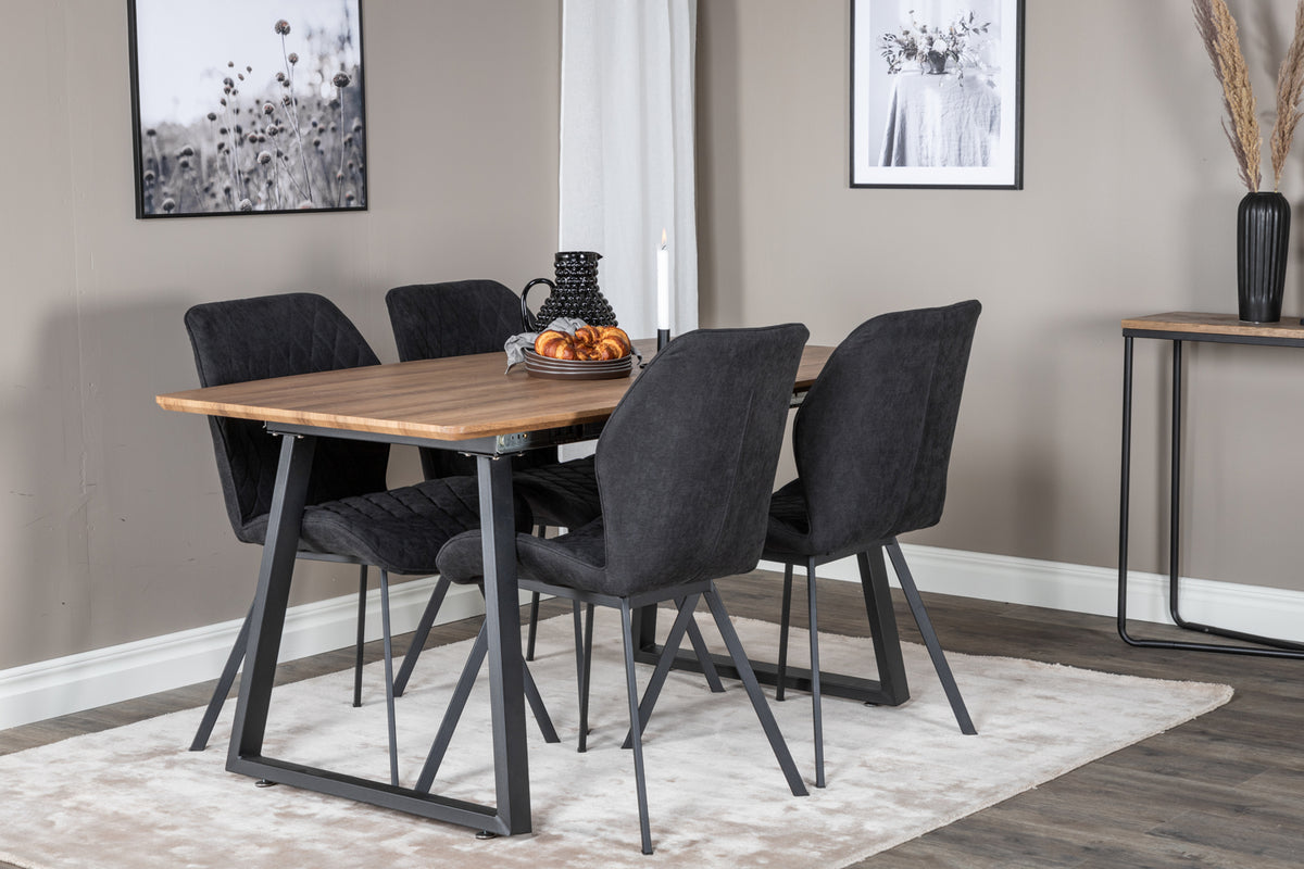 Venture Design Gemma & Inca Matstolar 2-pack Svart + Rektangulära Matbord 160 x 85 Valnöt