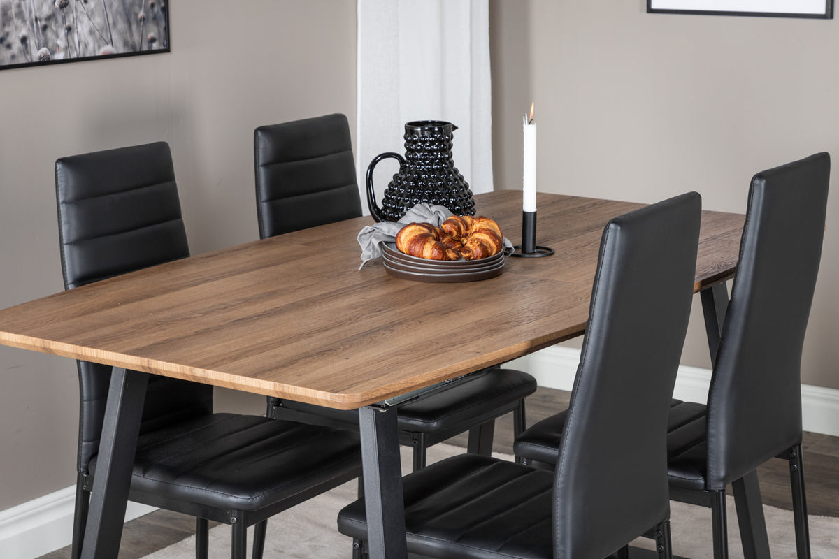 Venture Design Slim & Inca Matstolar 2-pack Svart + Rektangulära Matbord 160 x 85 Valnöt