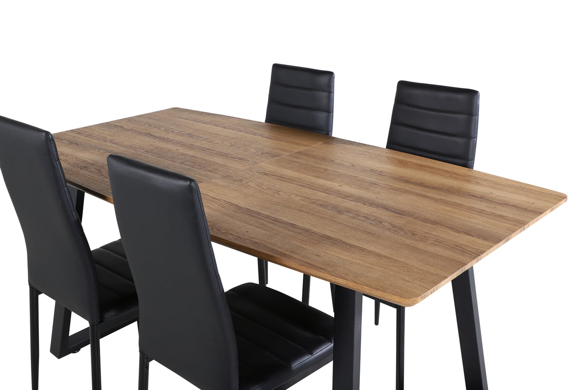 Venture Design Slim & Inca Matstolar 2-pack Svart + Rektangulära Matbord 160 x 85 Valnöt